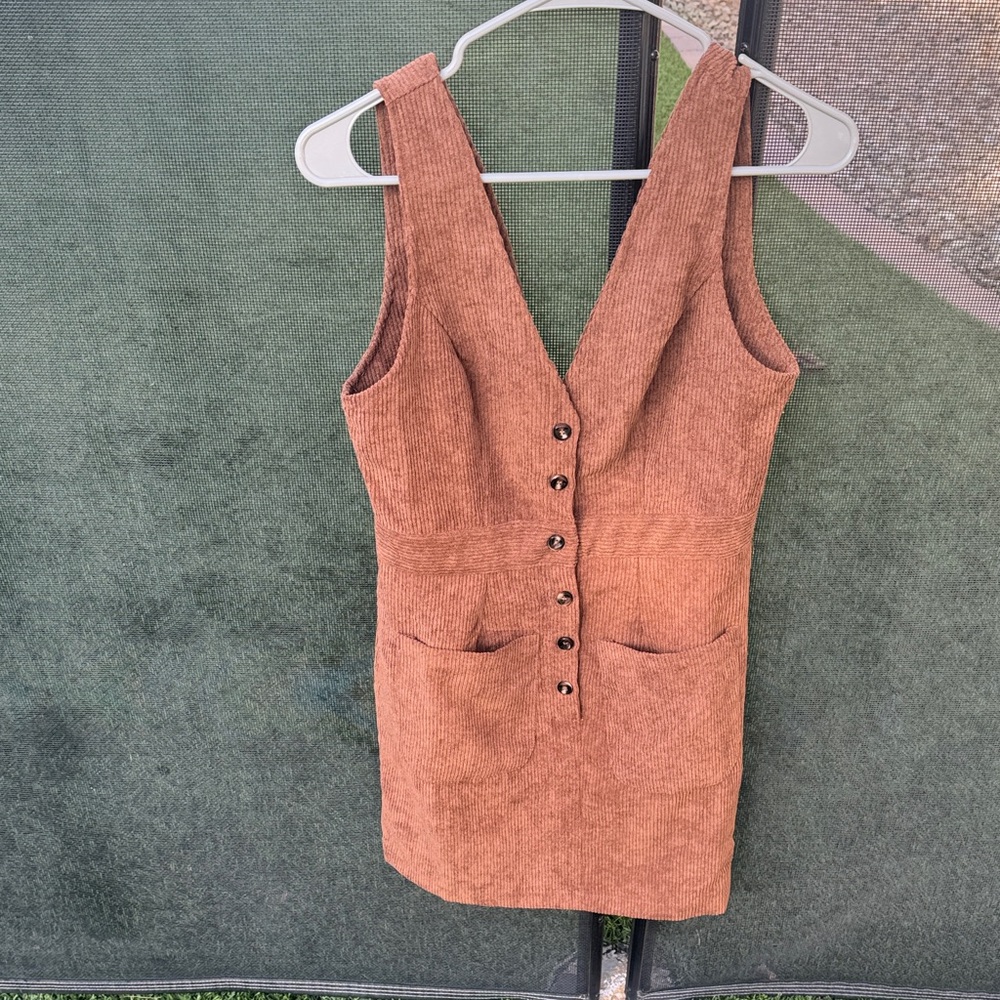 Brown Corduroy Button-Front Dress
